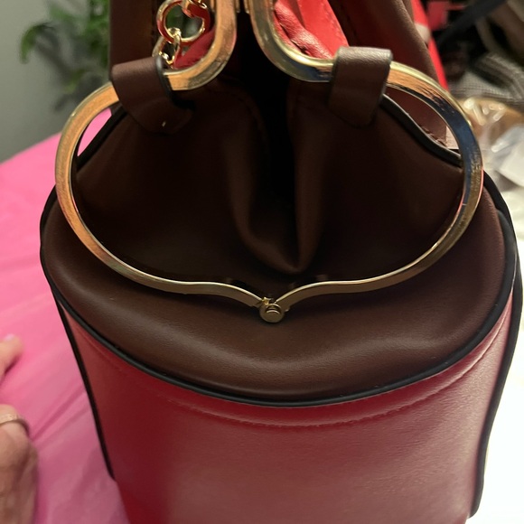 Michael Kors Red With Brown Trim Crossbody/Shoulder Satchel - Picture 6 of 14